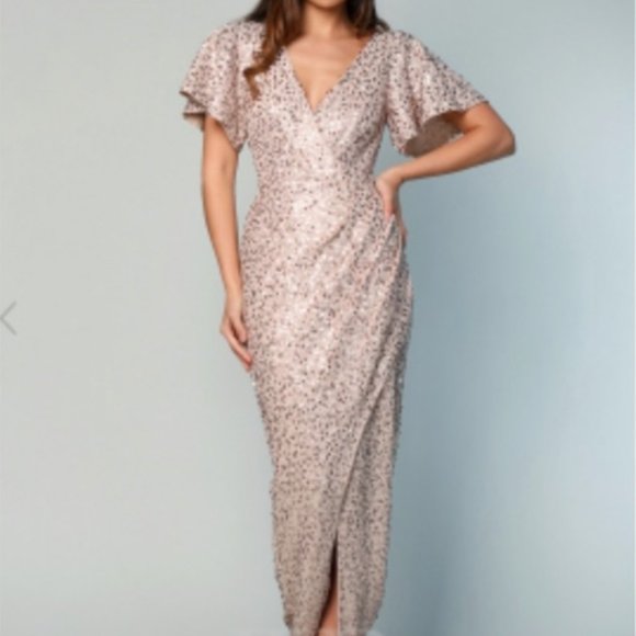 New with Tags NWT White Runway Champagne Sequin Drape Maxi - Picture 1 of 10